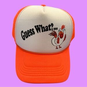 NWT “Guess What? Chicken Butt” Bright Orange & White Snapback Foam Trucker Hat.